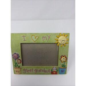 Russ Berrie HandPainted I 💛love My Great Grandma Smiley Face plants Pic Frame‎